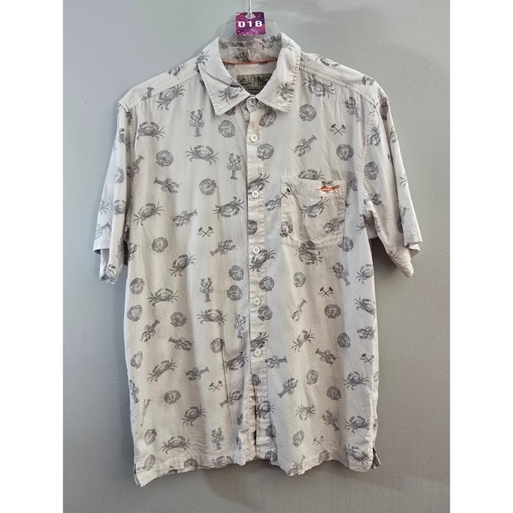 Salt Life Mens Shirt White Lobster Crab Shell Short Sleeve Button Up Top Size M